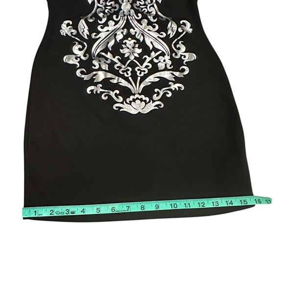 Forever 21 Black & Silver Metallic Filagree Long Sleeve Midi Dress - Size Medium - Picture 14 of 16